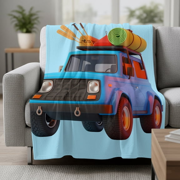 Travel Trucks Fleece Throw Blanket Navy Cars Blue Background Badminton Racket 3D Cartoon Ultra Soft Fuzzy Cozy Flannel Throw Blanket for Couch Sofa Bed Car Travel, Ideal Gifts 50x80 Inches