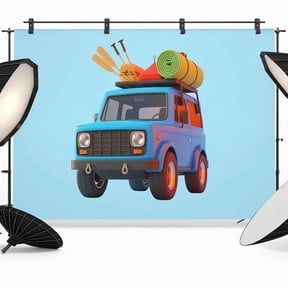 Travel Trucks Photography Backdrop 7x5FT, Navy Cars Blue Background Badminton Racket 3D Cartoon Photo Backdrops, Background for Photography Studio Photo Studio Background, Back Drop for Photoshoot