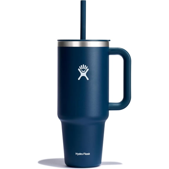 Travel Tumbler with Handle, Lid and Straw - Insulated Stainless Steel in 40 Oz Indigo Blue