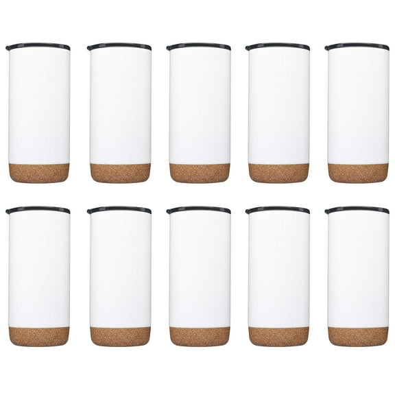 Travel Tumblers with Cork Bottom 16 oz. Set of 10, Bulk Pack - Double Wall Insulated, Matte Finish, Perfect for Iced Coffee, Soda, Other Beverages - White