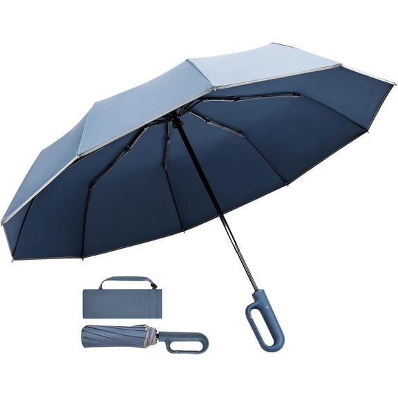 Travel Umbrella, 280T Fabric Windproof Automatic Portable Compact Folding Umbrellas for Rain with Reflective Stripe for Women and Men