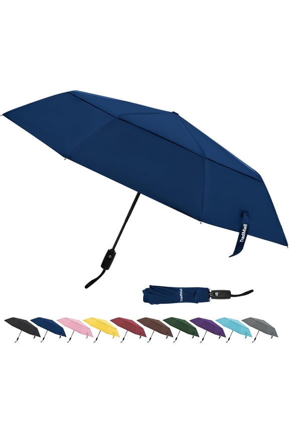 Travel Umbrella, 42/45 Inches Double Vented Canopy Windproof Automatic Strong Compact Folding Umbrellas for Rain Women and Men