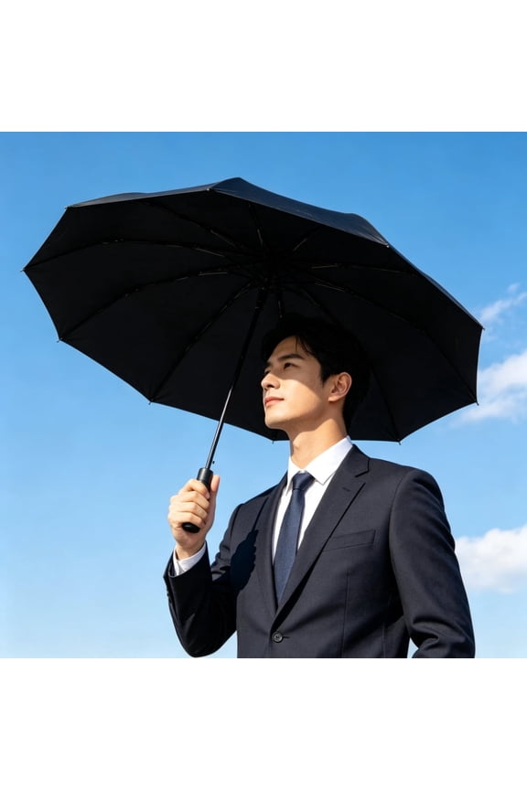 Travel Umbrella, Auto Open Close Windproof Umbrella for Rain and Sun (Black)