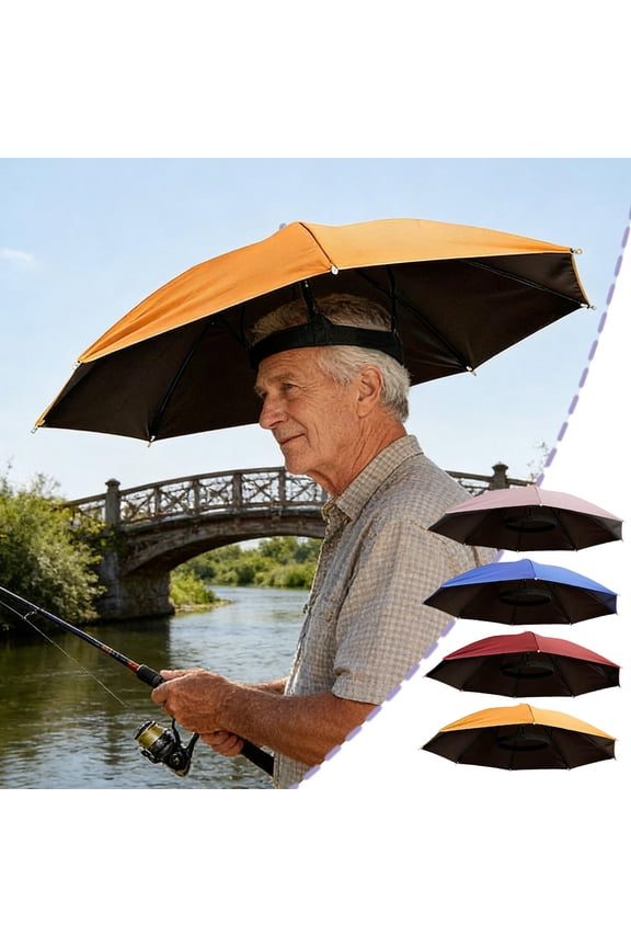 Travel Umbrella Hat Hands Free Sun Rain Protection • 27" Wide BlackSunshade Cap • Adjustable Headband • Lightweight Folding Fishing Hiking Gardening