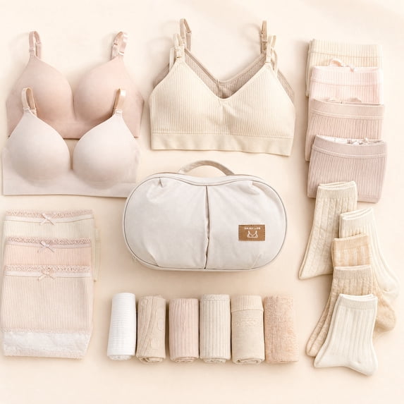 Travel Underwear Organizer, White Portable Bra and Lingerie Storage Bag with Multiple Compartments, Packing Cube for Underwear, Socks, and Travel Accessories