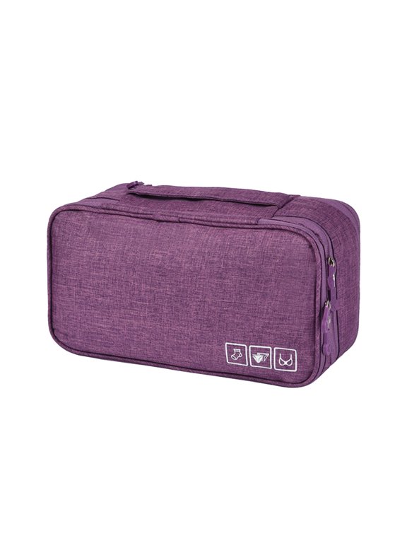 Travel Underwear Storage Organizer Bag - Compartment Bra & Lingerie Case, Large Capacity Canvas Travel Toiletry Pouch, Foldable Packing Cube for Lingerie, Socks, Accessories - 10.6x5.7x4.7in