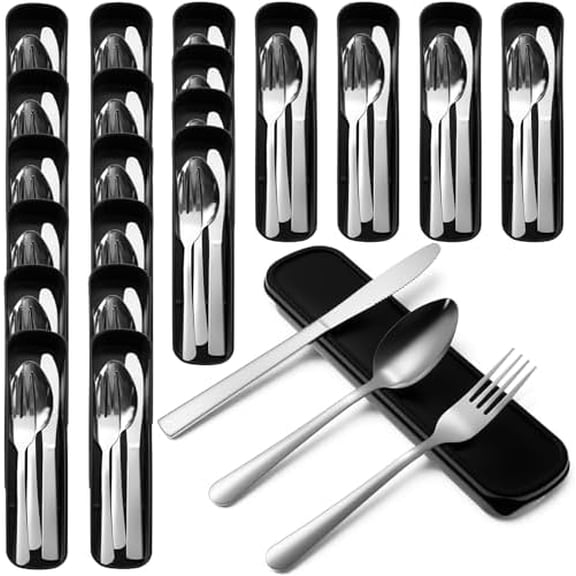 Travel Utensils with Case, 20 Sets Stainless Steel Reusable Silverware Set Flatware Portable Travel Cutlery Bulk, Fork Knife and Spoon Set for Lunch Box Camping Picnic Workplaces