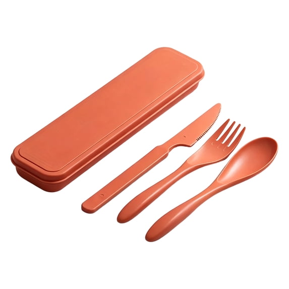 Travel Utensils with Case, 4-Piece Portable Cutlery Set, Lunch Box for Picnic, Camping, Work, Travel, Include Fork Spoon Knife, Dishwasher Safe,Orange