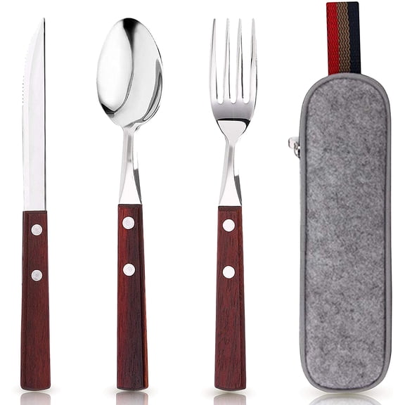 Travel Utensils with Case, Portable Silverware Set for Work, Lunch Box Reusable Travel Cutlery Set for Camping, 304 Stainless Steel Fork and Spoon Set