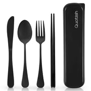 Travel Utensils with Case, Quatish 5 Piece Stainless Steel Silverware Set for Work, Portable Reusable Travel Cutlery Set, Fork and Spoon Set for Picnic, Camping, Gadgets,Black