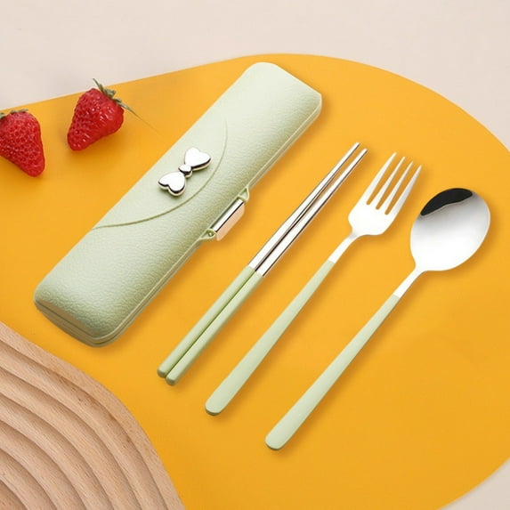 Travel Utensils with Case, Reusable Silverware Set for Lunch Box,Portable Cute Cutlery Set Adult, 18/8 Stainless Steel Spoon Fork Chopsticks for Work, Camping, Picnic, Dishwasher Safe