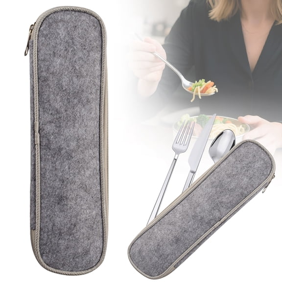 Travel Utensils with Case,Travel Silverware Case,Utensil Case for Lunch Box,Chopstick Case,Lunch Utensils Set for Work,Travel Utensil Set,Protable Cloth Utensil Storage Box Pouch,Style Gray