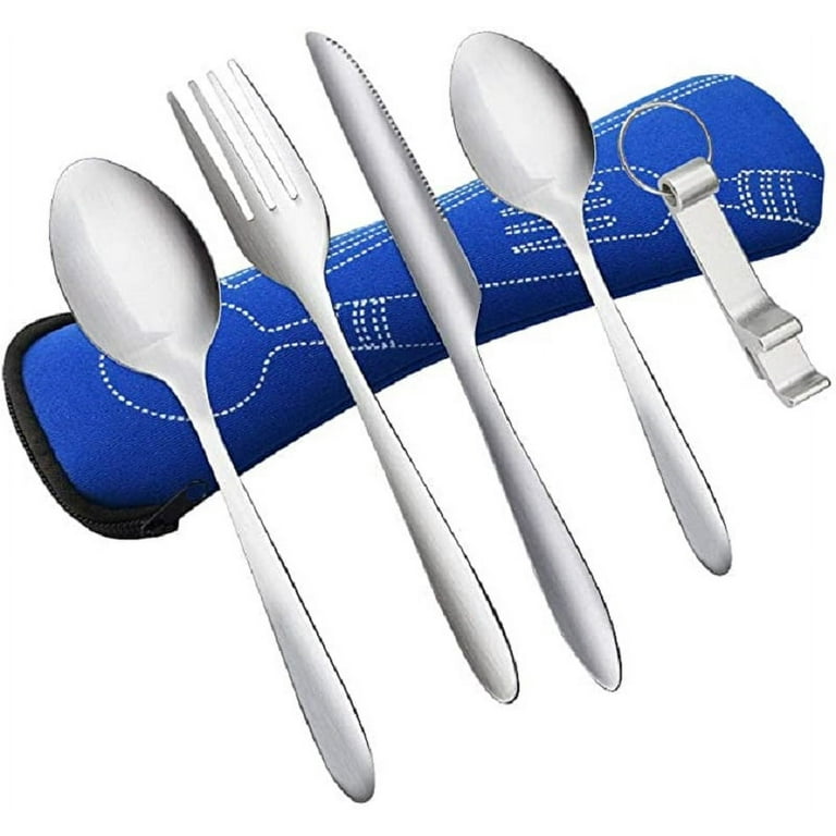 OASMU Reusable Portable Utensils,Travel Utensils set with case Stainless  Steel Flatware Set Camping Cutlery Set Colorful 8pcs