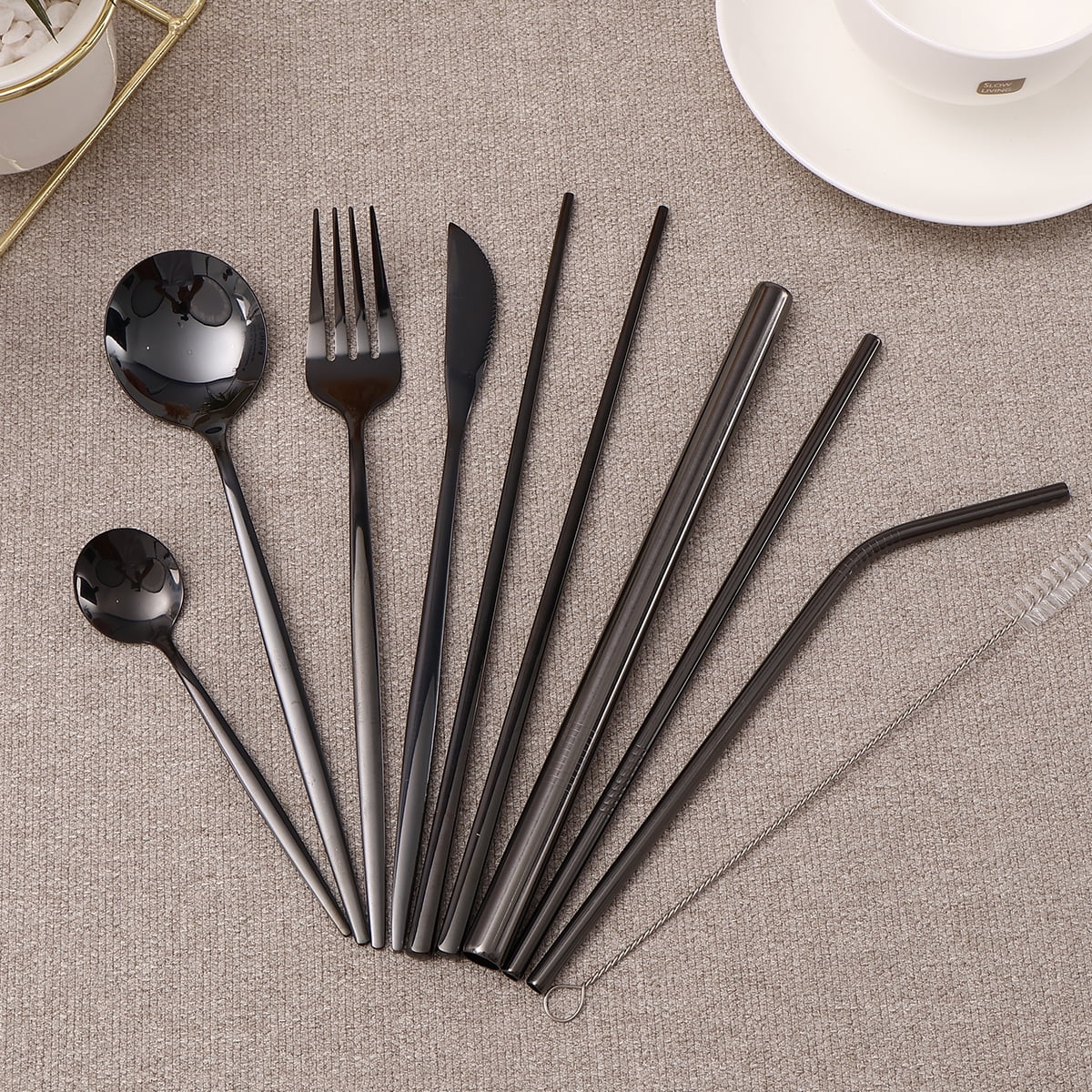 Travel Utensils Set with Case Reusable Stainless Steel Silverware