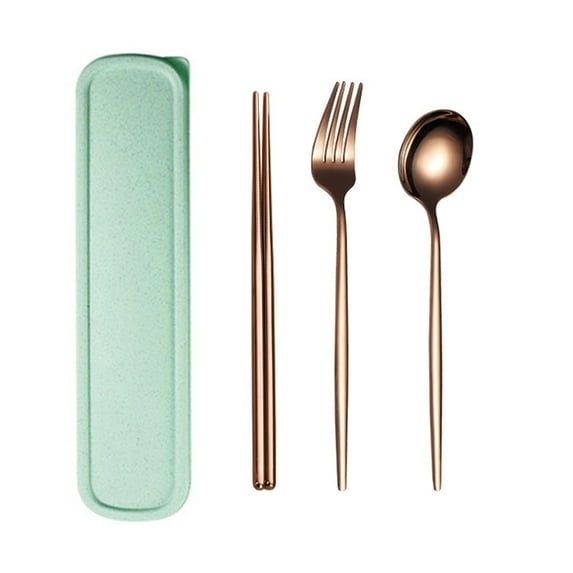 Travel Utensils Set, Portable Utensils with Case, Chopsticks Fork Spoon Set, Pocket Utensils for Picnic, Camping and Travelrose gold