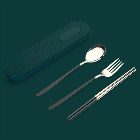 Travel Utensils, Stainless Steel Portable Reusable Camping Silverware Cutlery Flatware Set, 4-Piece Include Fork Spoon Chopsticks with Case (Dark Green)