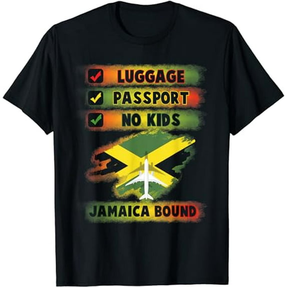 Travel Vacation To Jamaica Bound Luggage Passport No Kids T-Shirt