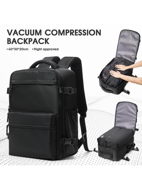 Travel Vacuum Backpack with Air Pump, Vacuum Seal Carry on Backpack for Airplanes, Vacuum Back Pack for Travel Backpack with Vacuum Compression Business Day Vacpack Backpack for Women Men Black