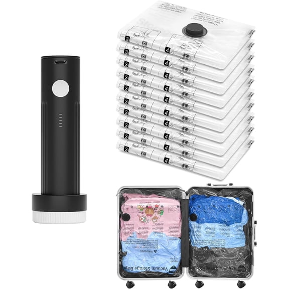 Tooloton Travel Vacuum Storage Bags with Portable Electric Pump, 10 Small Compression Packing Cubes for Clothes & Suitcase, Space Saver Organizer