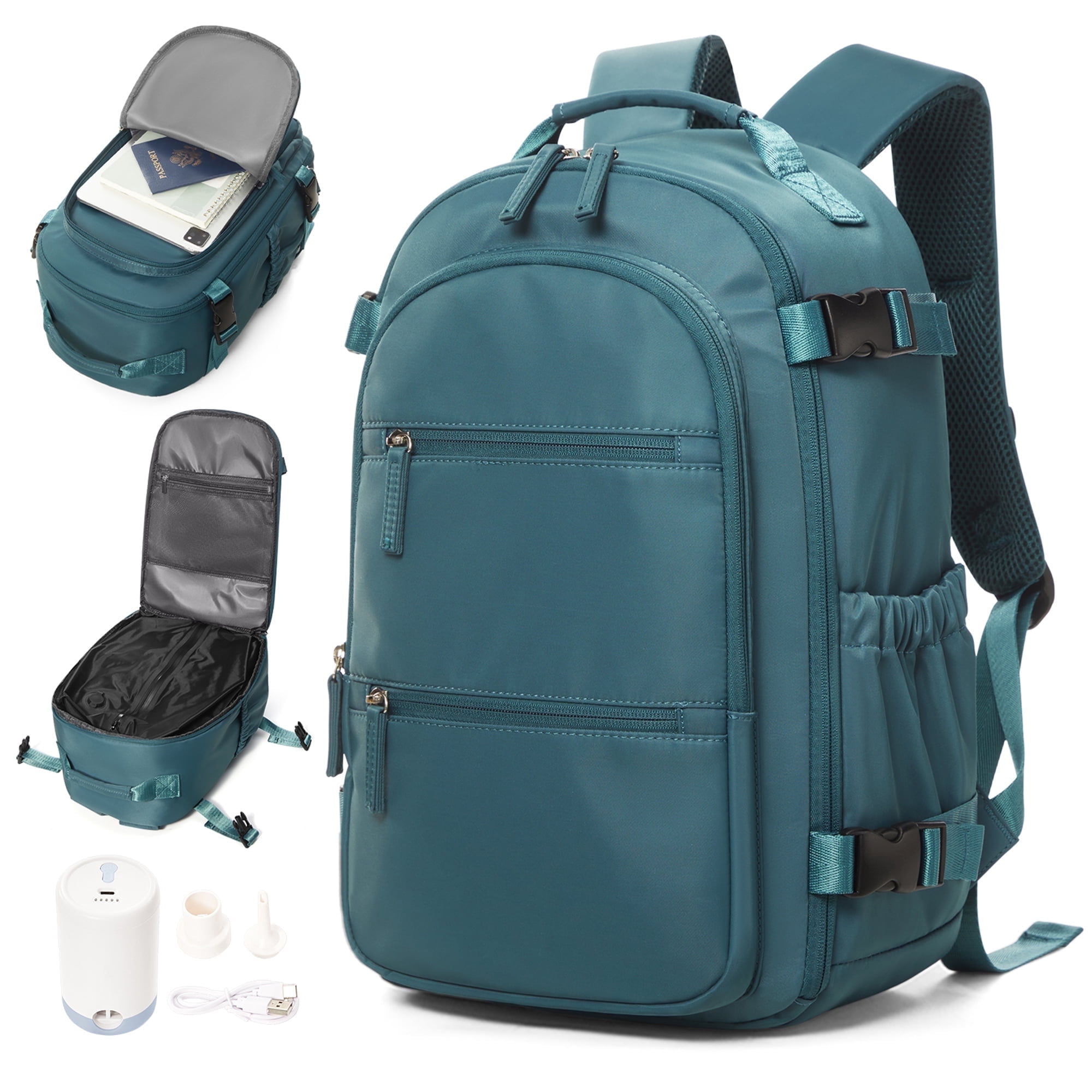 Travel Vacuum Seal Backpack with Compression, Waterproof Backpack with Air Pump, Personal Item Bag United Airlines Approved, Backpack Airbag Mochila Bolso de Compresion, Peacock Blue