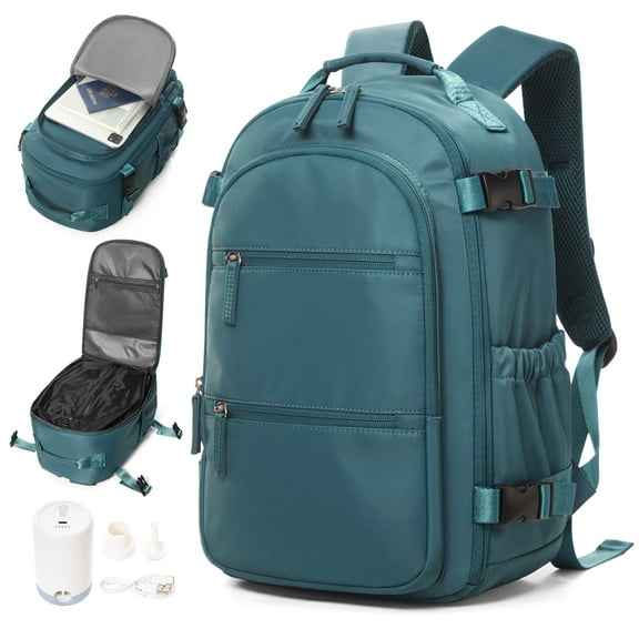 Travel Vacuum Seal Backpack with Compression, Waterproof Backpack with Air Pump, Personal Item Bag United Airlines Approved, Backpack Airbag Mochila Bolso de Compresion, Peacock Blue