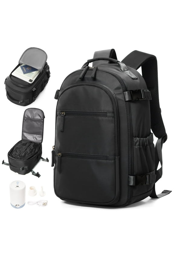 Travel Vacuum Seal Backpack with Compression, Waterproof Backpack with Air Pump, Personal Item Bag United Airlines Approved, Backpack Airbag Mochila Bolso de Compresion, Black