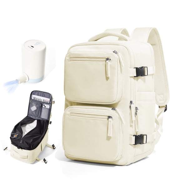Travel Vacuum Seal Backpack with Compression for Women, Personal Item Bag United Airlines Approved, Waterproof Backpack with Air Pump, Backpack Airbag Mochila Bolso de Compression, Beige