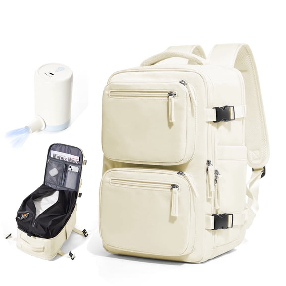 Travel Vacuum Seal Backpack with Compression for Women, Personal Item Bag United Airlines Approved, Waterproof Backpack with Air Pump, Backpack Airbag Mochila Bolso de Compression, Beige