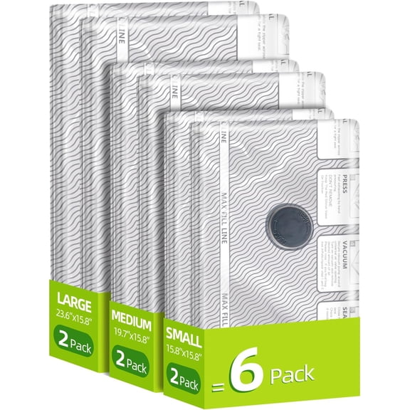 Travel Vacuum Storage Bags,6 Pack Carry- Size Compression Packing Bags for Luggage and Suitcase, Space Saver for Clothes and Clothing Travel 80% Space Saver.