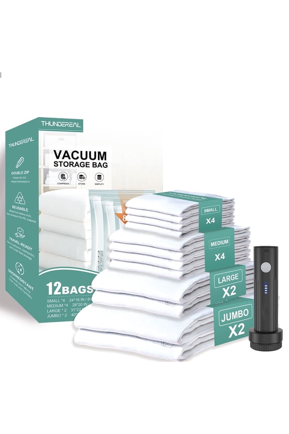 Travel Vacuum Storage Bags with Electric Pump, Multiple Combinations Travel Packing Bags for Luggage and Suitcase, Carry-on Size Compression Space Saver for Clothes and Clothing (E: 12 Combo-EPUMP)