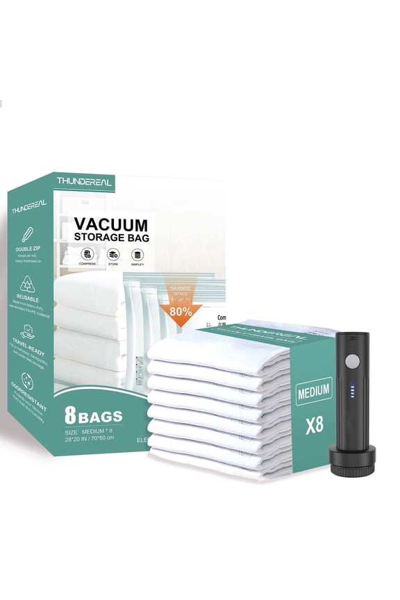 Travel Vacuum Storage Bags with Electric Pump, Multiple Combinations Travel Packing Bags for Luggage and Suitcase, Carry-on Size Compression Space Saver for Clothes and Clothing(B: 8 Medium-EPUMP)