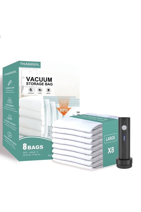 Travel Vacuum Storage Bags with Electric Pump, Multiple Combinations Travel Packing Bags for Luggage and Suitcase, Carry-on Size Compression Space Saver for Clothes and Clothing (C: 8 Large-EPUMP)