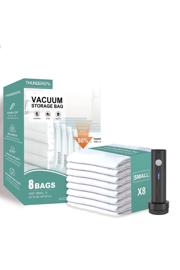 Travel Vacuum Storage Bags with Electric Pump, Multiple Combinations Travel Packing Bags for Luggage and Suitcase, Carry-on Size Compression Space Saver for Clothes and Clothing (A: 8 Small-EPUMP)