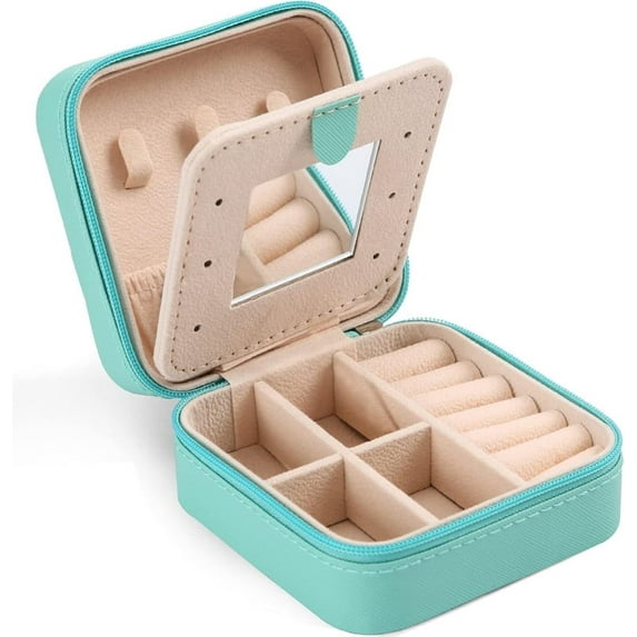 Travel Velvet Jewelry Box with Mirror, Mini Gifts Case for Women Girls, Small Portable Organizer Boxes for Rings Earrings Necklaces Bracelets (Blue)