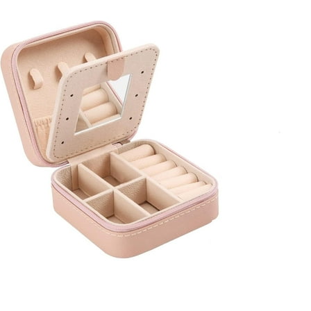 Travel Velvet Jewelry Box with Mirror, Mini Gifts Case for Women Girls, Small Portable Organizer Boxes for Rings Earrings Necklaces Bracelets (Pink)