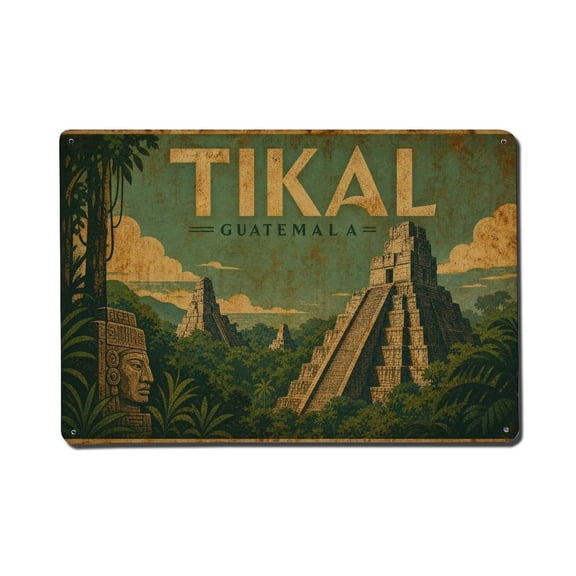 Travel Vintage Guatemala Tikal Vintage Metal Tin Sign Plaque Wall Decor for Cafe, Club, Garden Metal Poster 8x12Inch