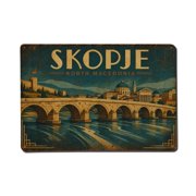 Travel Vintage North Macedonia Skopje Vintage Metal Tin Sign Plaque Wall Decor for Cafe, Club, Garden Metal Poster 8x12Inch