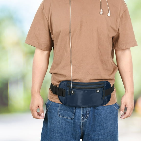 Travel Waist Pack for Men Women | RFID Passport Belt Bag for Cell Phone, Keys | Adjustable Strap | Black Blue Gray | Large Capacity, Lightweight Fanny Pack for Hiking, Running, Cycling, Festivals