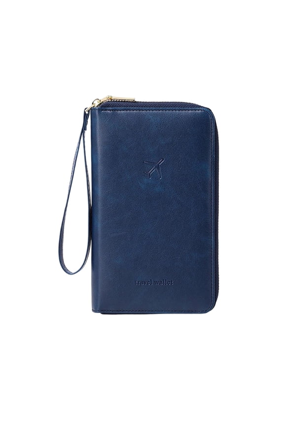 Travel Wallet Organizer with Zipper Closure and Wrist Strap for Passport Cards Tickets and Documents Storage