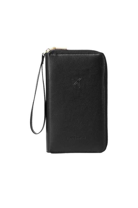 Travel Wallet Organizer with Zipper Closure and Wrist Strap for Passport Cards Tickets and Documents Storage