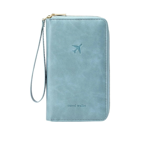 Travel Wallet Organizer with Zipper Closure and Wrist Strap for Passport Cards Tickets and Documents Storage