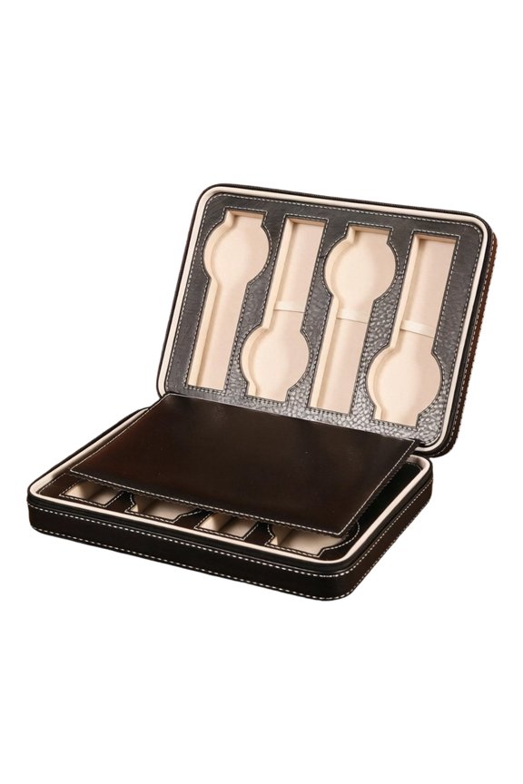 Travel Watch Carrying Case, 8 Slot Zippered PU with Removable Pads for Suitcase Packing and Home Storage