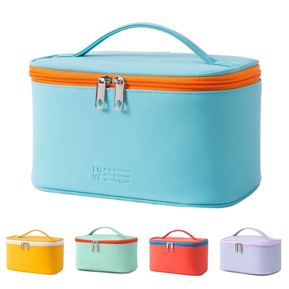 Travel Waterproof Cute Women Girls Cosmetic Organizer Makeup Bag with Zipper, Cyan Blue
