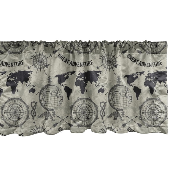Ambesonne Travel Valance Pack of 2, Vintage Adventure Art, 54"X12", Dusk and Charcoal Grey