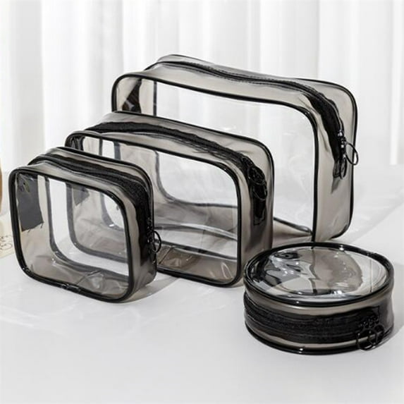 Travel Women Transparent Cosmetic Bag Fashion Small Large Clear PVC Makeup Bag Beauty Case Bath Wash Organizer Zipper Pouch (Black,M)