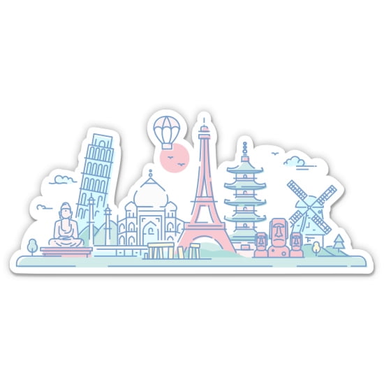 Travel World Landmarks - 3" Vinyl Sticker - For Car Laptop Water Bottle Phone - Waterproof Decal
