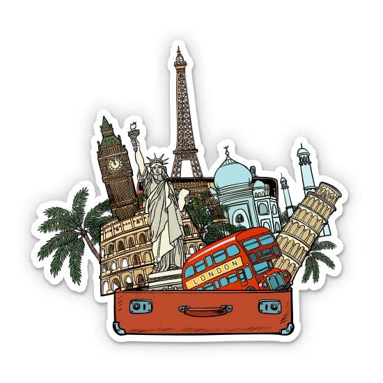 Travel World Landmarks - 3" Vinyl Sticker - For Car Laptop Water Bottle Phone - Waterproof Decal