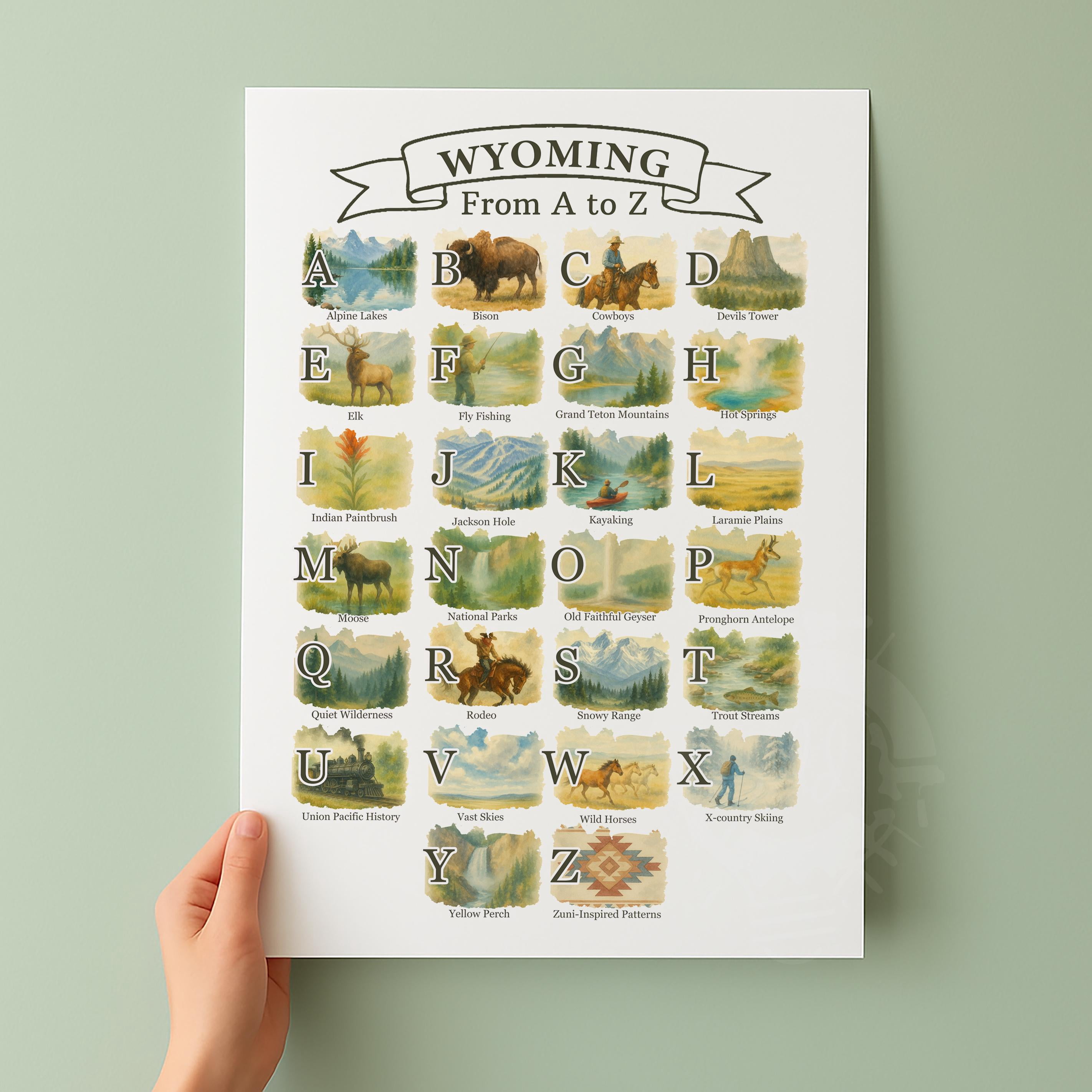 Travel Wyoming A-Z Alphabet State Symbols And Icons Poster , Poster ...