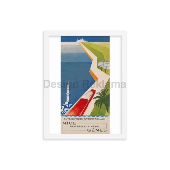 Travel by Auto-Express International | Nice - San Remo - Alassio - Genoa, circa 1932. Framed Vintage Travel Poster