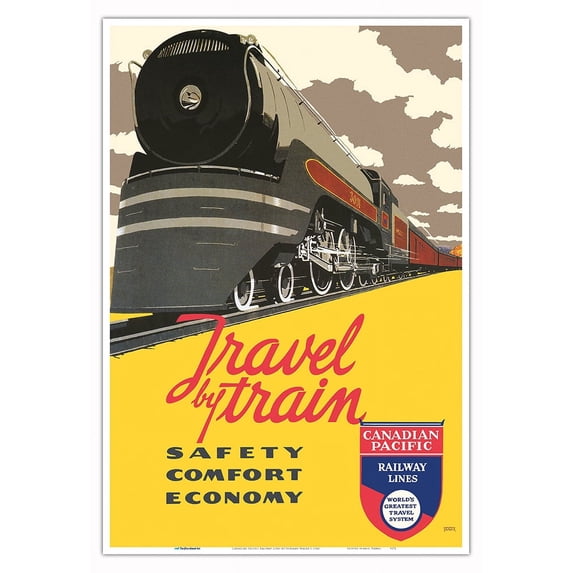 Travel by Train - Canadian Pacific Railway Lines - Vintage Railroad Travel Poster by Norman Fraser c.1940 - Master Art Print (Unframed) 13in x 19in